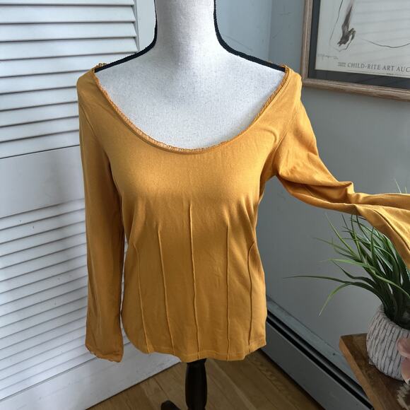 Vintage METROSTYLE Top Womens Medium Mustard Yellow Scoop Neck Retro Y2K Grunge - Picture 1 of 8